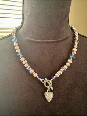 Hand Crafted Dusty Purple Freshwater Pearl Necklace with Crystal Butterflies